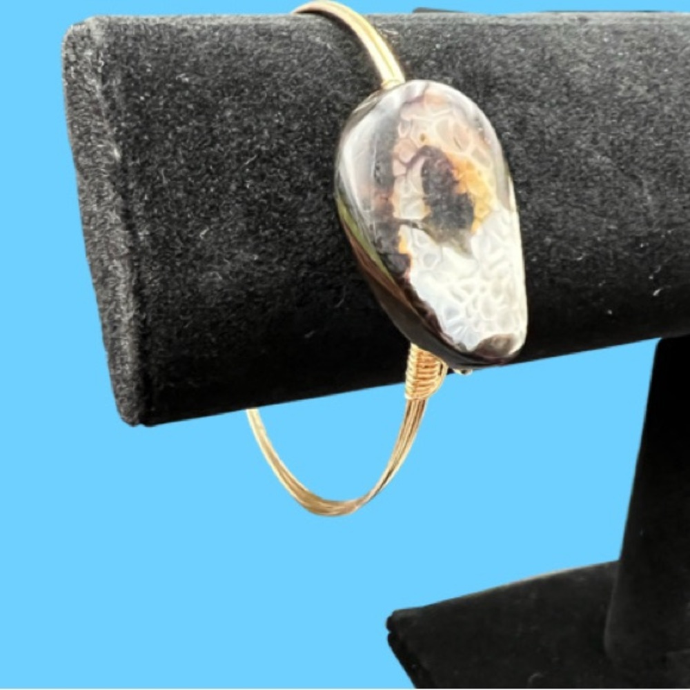 Wire Wrapped Bangle Bracelet Multicolored Brown A… - image 5